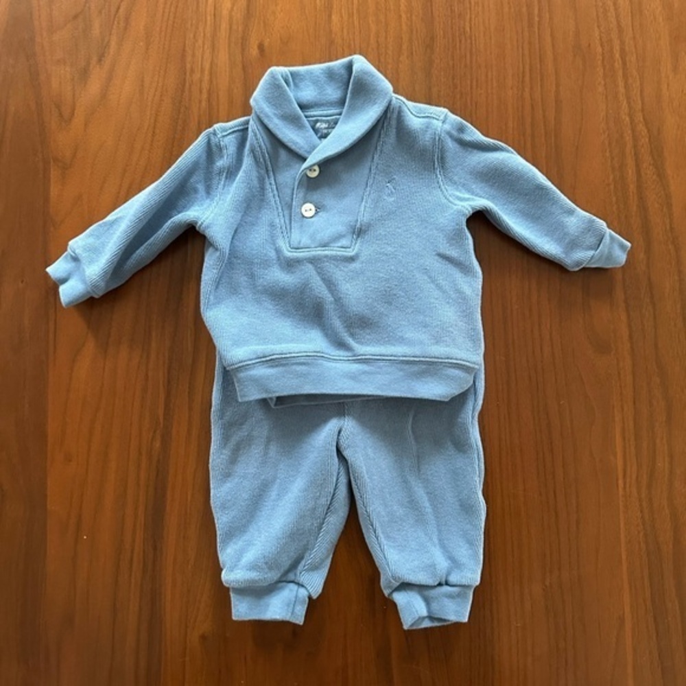 Ralph Lauren Blue Baby Sweater and Pants Set size 6 months, EUC